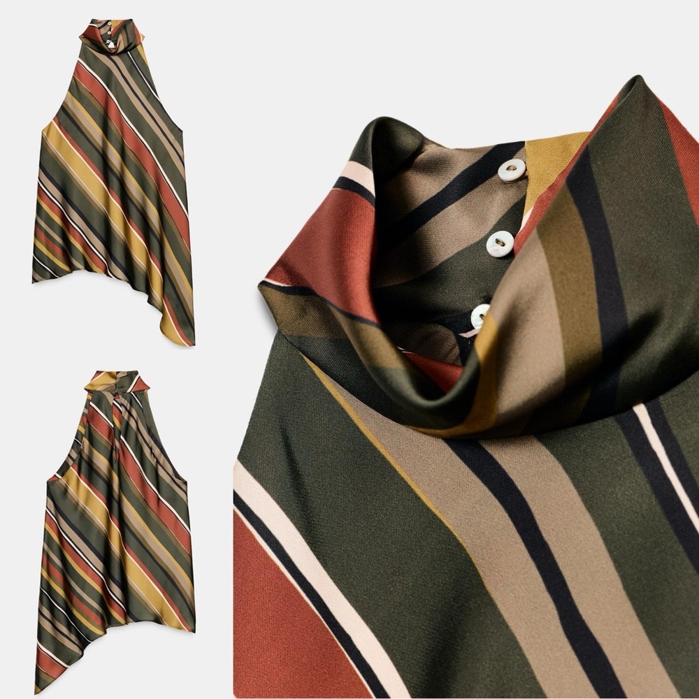 Zara Asymmetric Striped Halter Neck Top NWT Multicolor 9626/288/330 Small